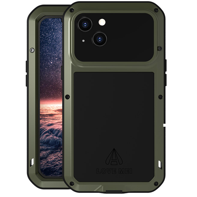 Etui pancerne + szkło LOVE MEI iPhone 13, zielone